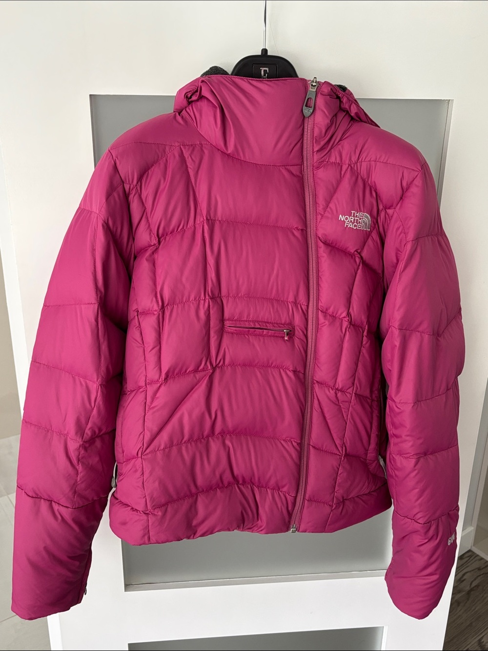 The North Face Magenta Quilted Hooded Puffer Jacket